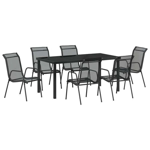 vidaXL Ensemble de salle &agrave; manger pour jardin 7 pcs Noir