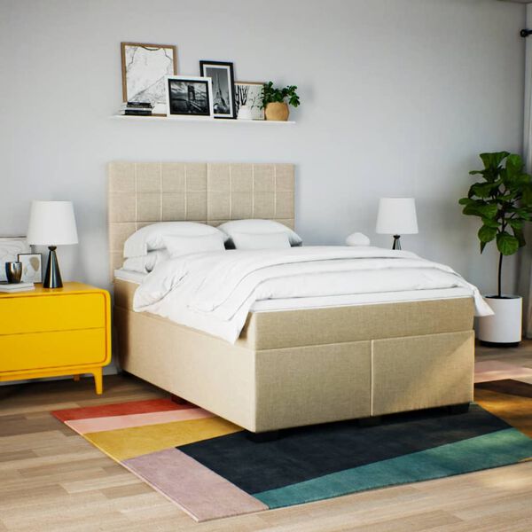 vidaXL Sommier &agrave; lattes de lit avec matelas Cr&egrave;me 140x190 cm Tissu