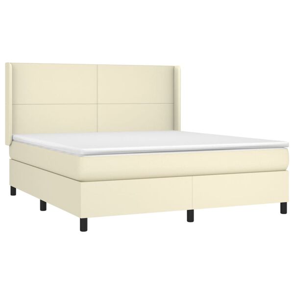 vidaXL Sommier &agrave; lattes de lit matelas LED Cr&egrave;me 160x200 cm Similicuir