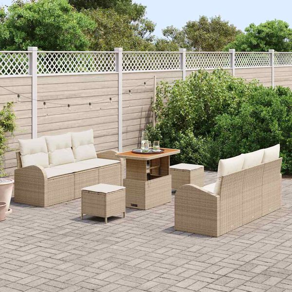 vidaXL Ensemble de canap&eacute; de jardin avec coussin 9 pcs Beige et cr&egrave;me