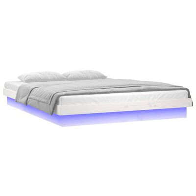 vidaXL Cadre de lit à LED blanc 180x200 cm Super King bois massif