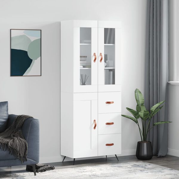 vidaXL Buffet haut Blanc 69,5x34x180 cm Bois d'ing&eacute;nierie