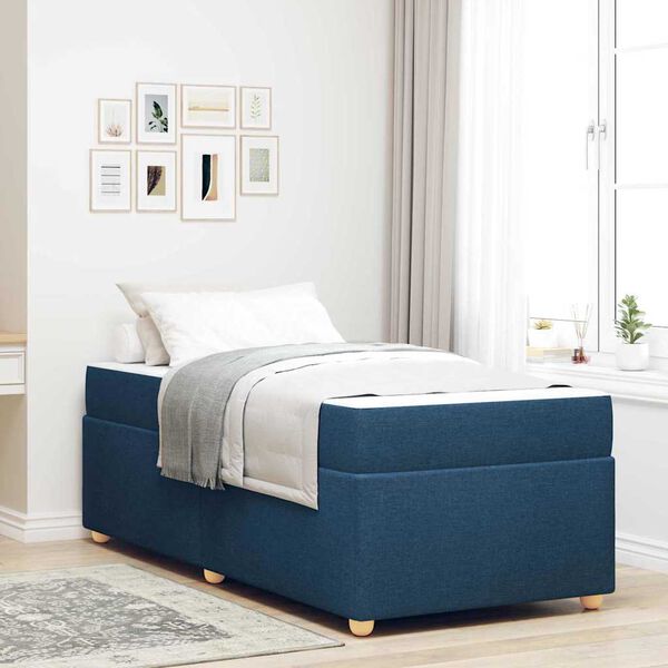 vidaXL Cadre de lit avec matelas Bleu 90 x 200 cm tissu