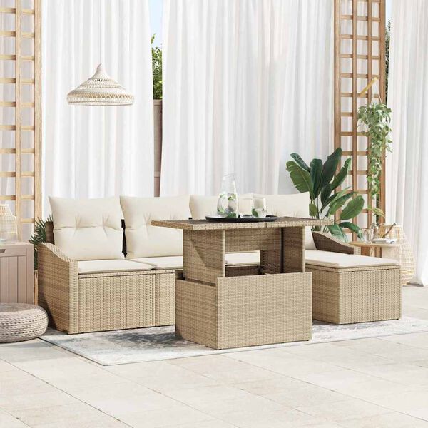 vidaXL Ensemble de canap&eacute; de jardin avec coussin 6 pcs beige et cr&egrave;me