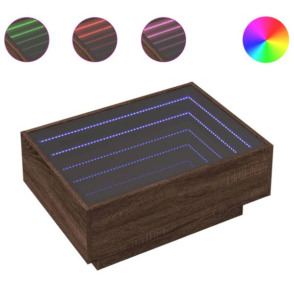 vidaXL Table basse avec LED ch&ecirc;ne marron 70x50x30 cm bois d'ing&eacute;nierie