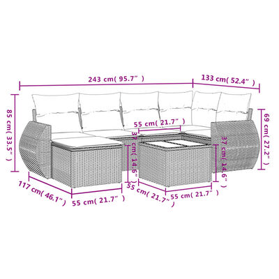 vidaXL Salon de jardin 7 pcs avec coussins noir résine tressée