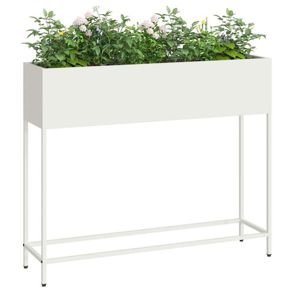 vidaXL Bac de jardin sur&eacute;lev&eacute; Blanc 100 x 26 x 82 cm Acier