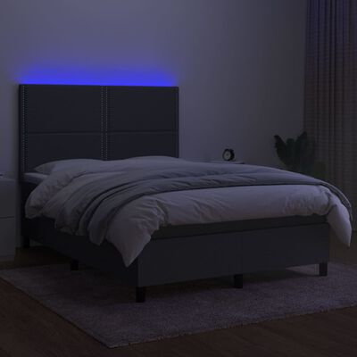 vidaXL Sommier à lattes de lit et matelas et LED Gris foncé 140x200 cm