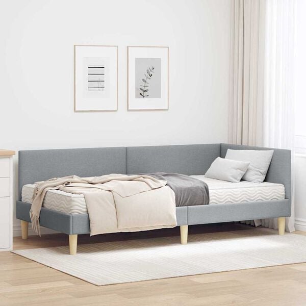 vidaXL Cadre de lit d'angle avec matelas Autre 2 pcs Gris clair tissu