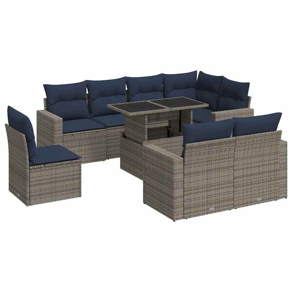 vidaXL Salon de jardin avec coussins 9 pcs gris r&eacute;sine tress&eacute;e acacia