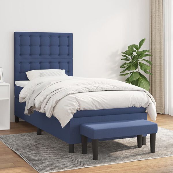 vidaXL Sommier &agrave; lattes de lit avec matelas Bleu 90x200 cm Tissu