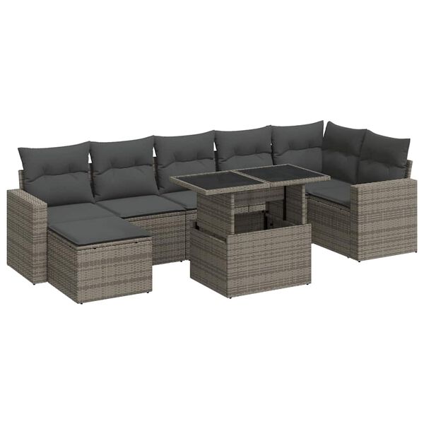 vidaXL Salon de jardin 8 pcs avec coussins gris r&eacute;sine tress&eacute;e