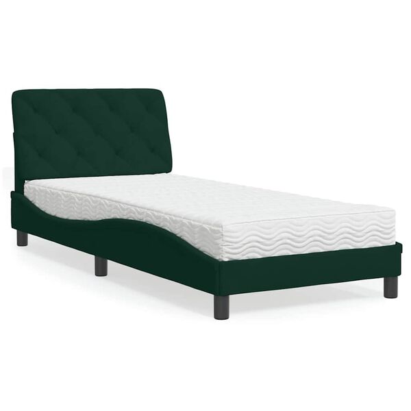 vidaXL Lit avec matelas vert fonc&eacute; 90x200 cm velours