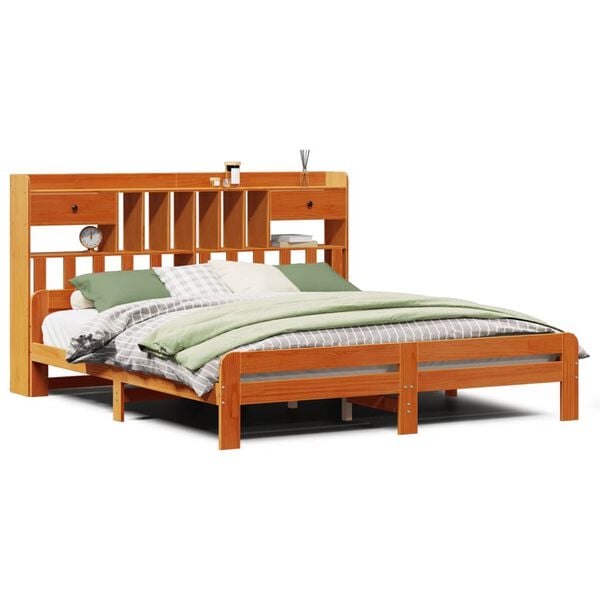 vidaXL Lit biblioth&egrave;que sans matelas cire marron 135x190 cm pin massif