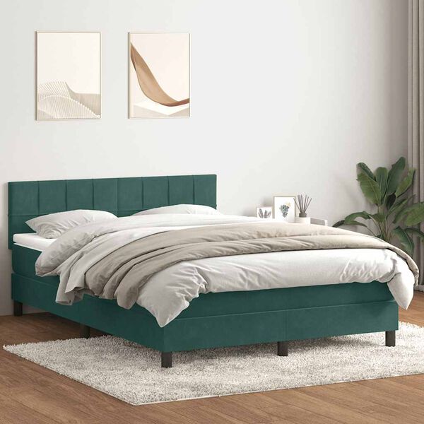 vidaXL Sommier &agrave; lattes de lit et matelas et LED vert fonc&eacute; 160x210cm velours