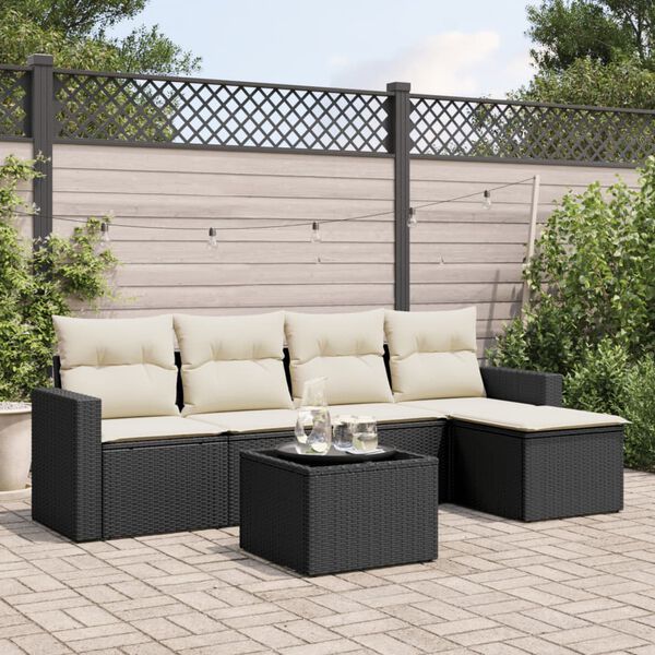 vidaXL Salon de jardin 6 pcs avec coussins noir r&eacute;sine tress&eacute;e