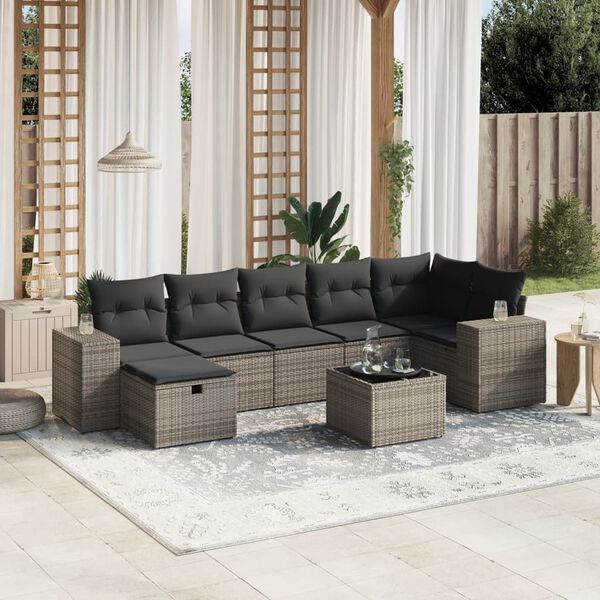 vidaXL Salon de jardin avec coussins 7 pcs gris r&eacute;sine tress&eacute;e