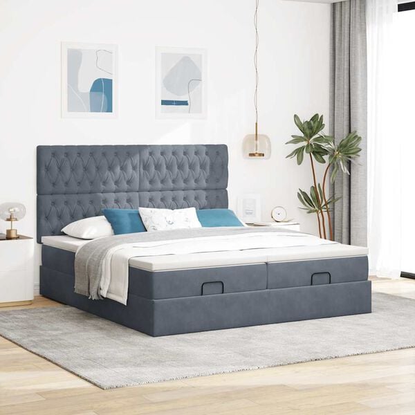 VidaXL Cadre de lit ottoman avec matelas gris fonc&eacute; 160x200cm velours