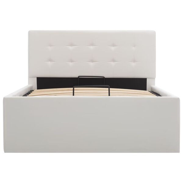 vidaXL Cadre de lit &agrave; rangement hydraulique Blanc Similicuir 90x200 cm