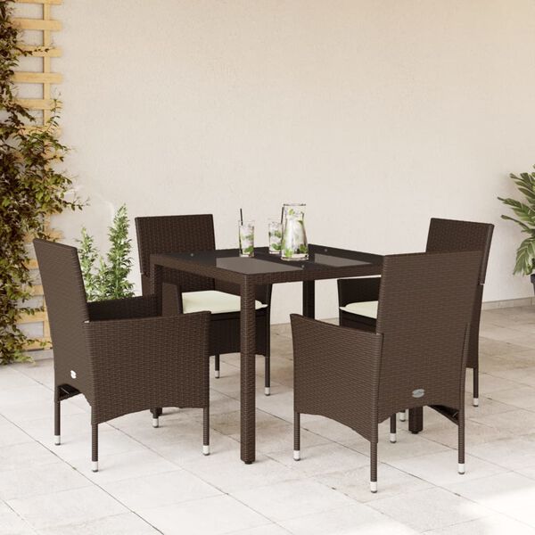vidaXL Ensemble &agrave; manger de jardin et coussins 5pcs marron rotin verre