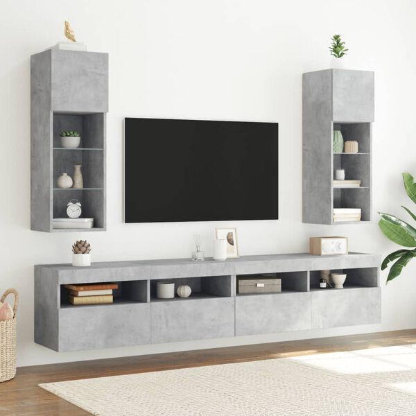 vidaXL Meuble TV avec lumi&egrave;res LED gris b&eacute;ton 30,5x30x90 cm