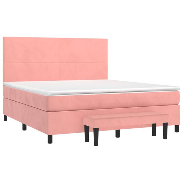 vidaXL Sommier &agrave; lattes de lit avec matelas Rose 160x200 cm Velours