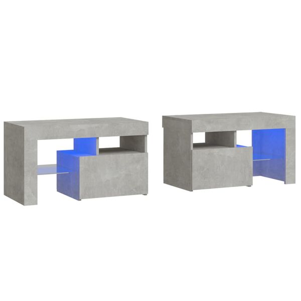 vidaXL Tables de chevet 2 pcs et lumi&egrave;res LED Gris b&eacute;ton 70x36,5x40 cm