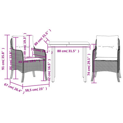 vidaXL Ensemble à manger de jardin avec coussins 3 pcs Noir