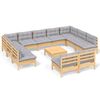 vidaXL Salon de jardin 12 pcs avec coussins gris Bois de pin massif