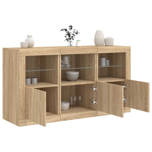 vidaXL Buffet avec lumi&egrave;res LED ch&ecirc;ne sonoma 123x37x67 cm
