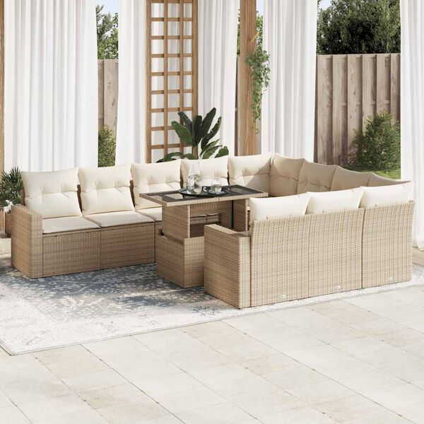 vidaXL Salon de jardin 11 pcs avec coussins beige r&eacute;sine tress&eacute;e