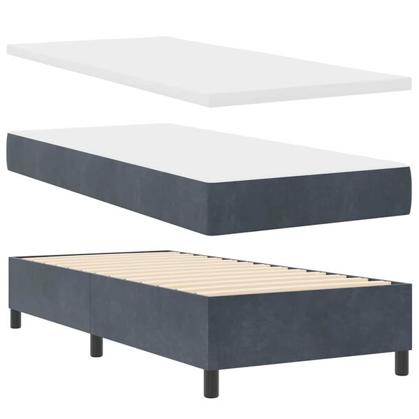 vidaXL Lit &agrave; ressorts avec matelas Gris fonc&eacute; 200 x 90 cm Polyester