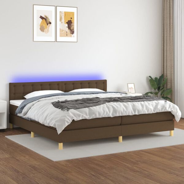 vidaXL Sommier &agrave; lattes de lit matelas et LED Marron fonc&eacute; 200x200 cm