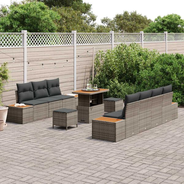 vidaXL Ensemble de canap&eacute; de jardin 10 pcs Gris polyrotin