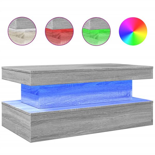 vidaXL Table basse avec lumi&egrave;res LED gris sonoma 90x50x40 cm
