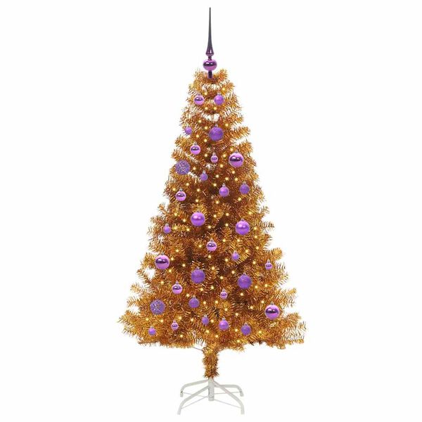 vidaXL Sapin de No&euml;l avec 150 LED avec support Dor&eacute; 150 cm PET