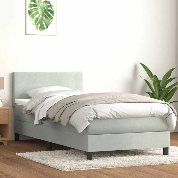 vidaXL Sommier &agrave; lattes de lit et matelas gris clair 80x210 cm velours