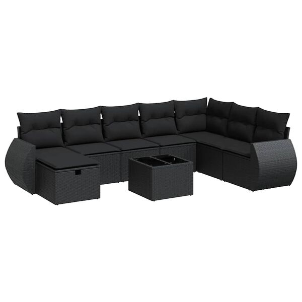 vidaXL Salon de jardin 8 pcs avec coussins noir r&eacute;sine tress&eacute;e