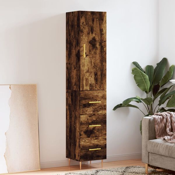 vidaXL Buffet haut Ch&ecirc;ne fum&eacute; 34,5x34x180 cm Bois d'ing&eacute;nierie
