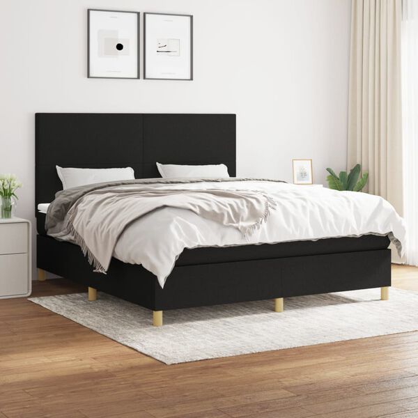 vidaXL Sommier &agrave; lattes de lit avec matelas Noir 180x200 cm Tissu