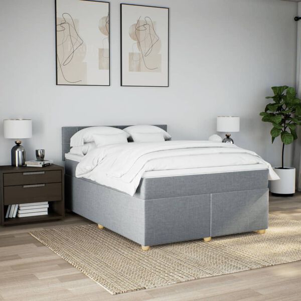 vidaXL Sommier &agrave; lattes de lit avec matelas Gris clair 140x200cm Tissu