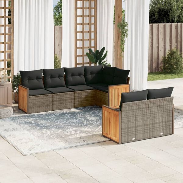 vidaXL Salon de jardin avec coussins 7 pcs gris r&eacute;sine tress&eacute;e