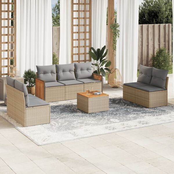vidaXL Salon de jardin avec coussins 8 pcs beige r&eacute;sine tress&eacute;e