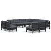vidaXL Salon de jardin 11 pcs avec coussins Noir Bois de pin solide