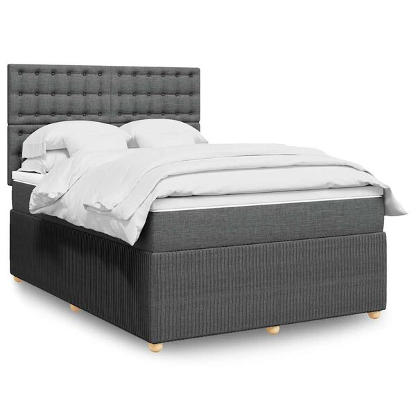 vidaXL Sommier &agrave; lattes de lit avec matelas Gris fonc&eacute; 160x200cm Tissu