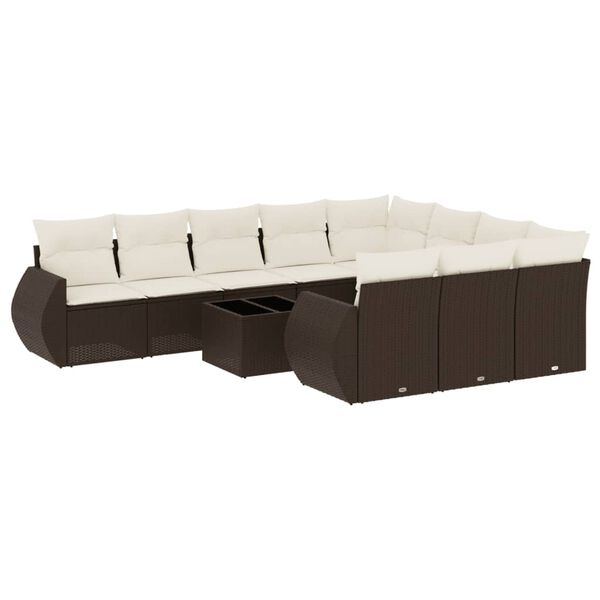 vidaXL Salon de jardin et coussins 11 pcs marron r&eacute;sine tress&eacute;e
