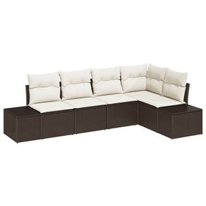 vidaXL Ensemble de canap&eacute; de jardin 5 pc Marron et Cr&egrave;me polyrotin