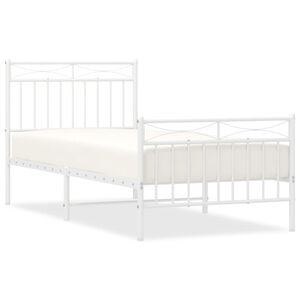 vidaXL Cadre de lit m&eacute;tal sans matelas avec pied de lit blanc 90x200cm