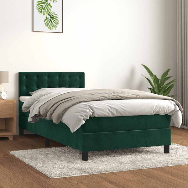 vidaXL Sommier &agrave; lattes de lit et matelas Vert fonc&eacute; 80x200 cm Velours