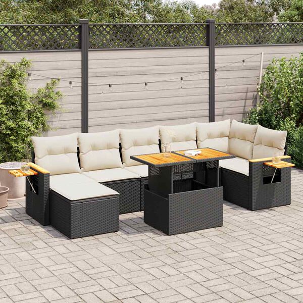 vidaXL Salon de jardin avec coussins 8 pcs noir r&eacute;sine tress&eacute;e acacia